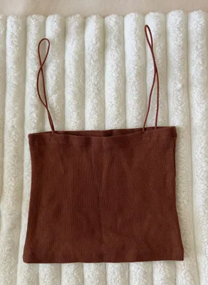 Zara Brown Ribbed Spaghetti Strap Crop Cami thumbnail 1