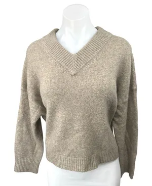 Abercrombie & Fitch Women's Tan Wool V-neck Long Sleeve Pullover Sweater Top S thumbnail 1