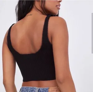 For Love and Lemons Pointelle Knit Crop Top Black Flower Ribbed Bow Coquette thumbnail 2