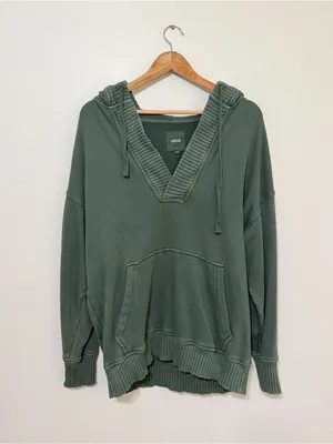 Aerie Down To Earth Henley Hoodie Oversized Fleece Green Size Small Oversized thumbnail 2