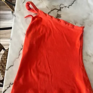 Anthropologie Orange Asymmetrical Sleeveless Tank Top thumbnail 1