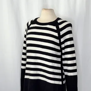 ANTHROPOLOGIE Rebekah Sweater Black White Stripe Tunic Pullover Knitwear Medium thumbnail 6