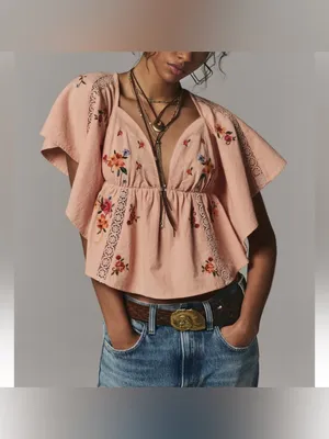 NWT Free People Make Me Yours Blouse - peach combo - Small thumbnail 3