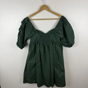 Hyacinth House‎ Tuckernuck Sasha Mini Dress XS Green Cotton Poplin Babydoll Puff thumbnail 5