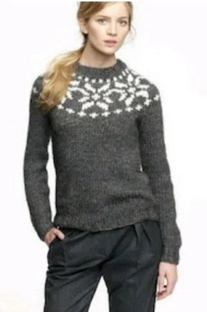 J.Crew Handknit Sweater Womens Sl Gray Excellent Wool Alpaca Snowflake Fair Isle thumbnail 1