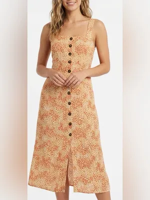 Japna Orange Floral Button-Front Midi Dress thumbnail 2