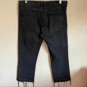 Zara Black High Rise Lace Up Fly Kick Out Crop Released Raw Hem Flare Jeans‎ thumbnail 8