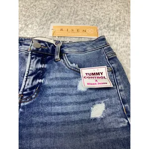 Risen Jeans Women XL Slouch Bermuda Shorts Tummy Control Distressed Medium Wash thumbnail 2