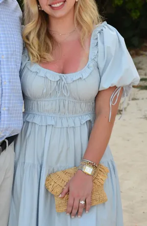 En Saison Poplin Puff-Sleeve Tiered Midi Dress thumbnail 5