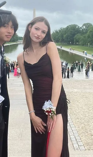 Prom Dress - Black mesh Over Red thumbnail 4