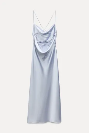 Zara dress wedding maxi slip midi satin effect baby blue coctail party date coctail thumbnail 11