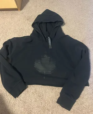 Lululemon Black Cropped Hoodie with Subtle maple leaf Center Logo thumbnail 1
