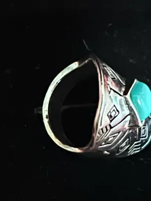 Women’s Stainless Steel Silver Aztec Faux Turquoise Embellished Ring Size 7 thumbnail 2