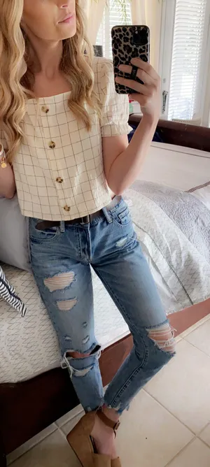 Paper Crane Checked Button Up Crop Top Blouse thumbnail 1