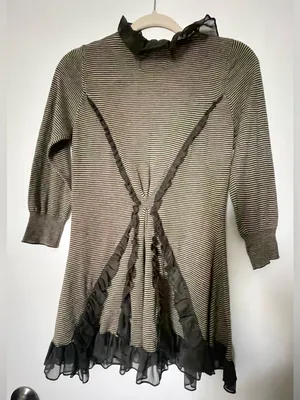 Guinevere Anthropologie Olive Green Striped Ruffle Open Front Cardigan Sz S thumbnail 5