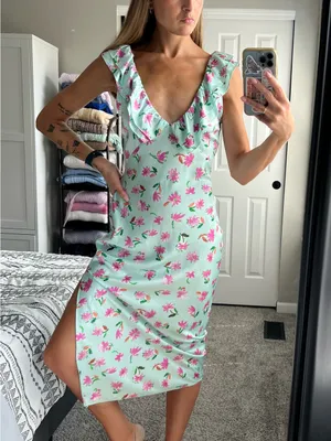 Zara Midi Dress with Ruffle V-Neck thumbnail 1