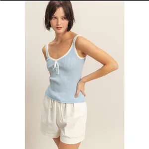 HYFVE Light Blue Ribbed Tank Top with White Trim thumbnail 3