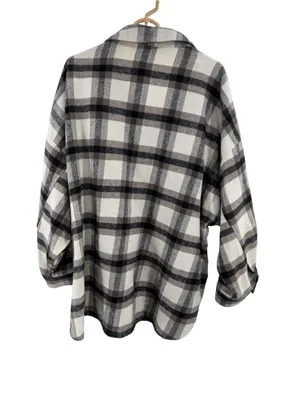 Arizona Jeans Cream black plaid button front shacket shirt jacket XXL thumbnail 2