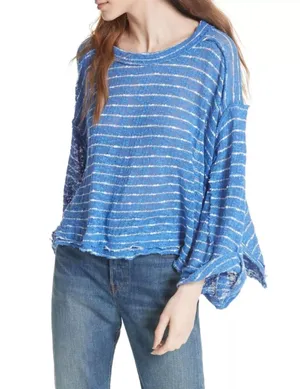 We The Free Island Girl Hacci Blue Striped Oversized Top thumbnail 8