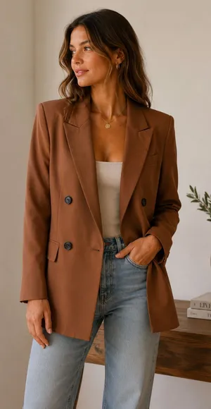 LBV Double Breasted Blazer Cognac Sz 2 NEW NWT‎ Brown thumbnail 1
