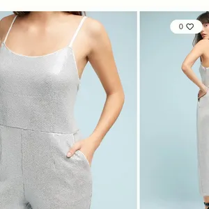 NWT ANTHROPOLOGIE‎ Claudette Sequin T-Shirt Knit Romper Jumpsuit Silver 0 thumbnail 2
