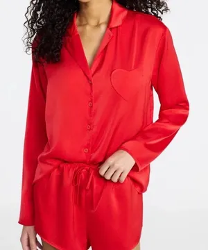 No Boundaries New!Red Satin Heart Pocket Pajama Set size M thumbnail 1