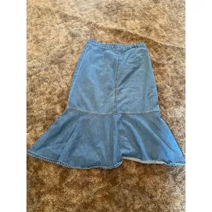 Y2K Asymmetrical Patchwork Denim Mermaid Flared Midi Skirt Medium Wash Boho Chic thumbnail 4