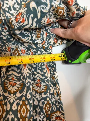 DR2 Boho Peasant Blouse Womens Large Green Floral Puff Sleeve Cotton Shirt thumbnail 6