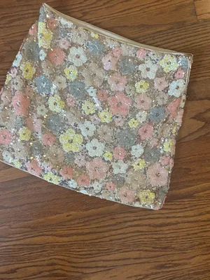 Sequin Floral Gold and Pastel Hippie Mini Skirt Size XS Date Night Going Out \ thumbnail 13