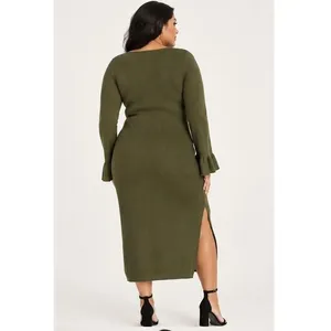 Scoop Womens Sweater Dress Sz XL Grape Leaf Ribbed Midi Bell Sleeve Square Neck thumbnail 7