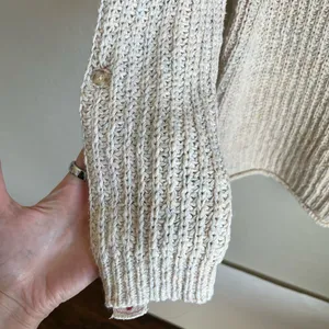 Anthropologie Cotton Knit Pullover Scoop Neck Sweater White Oversized Small thumbnail 3