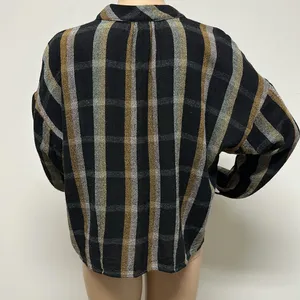 Madewell Black & Tan Toned Plaid Wool Blend Long Sleeve Top Size S thumbnail 6