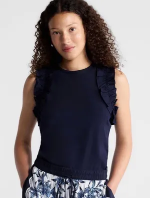 Ruffle trim preppy mixy tank top thumbnail 1