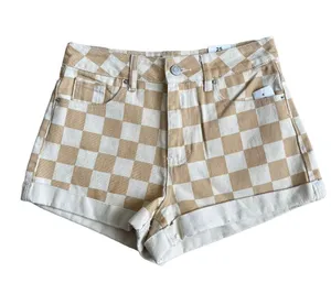 PacSun Women’s Checkerboard Mom Shorts Size 25 Tan Checker Denim High Waist thumbnail 4