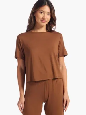 Nuuds cropped tee crewneck rayon short sleeve tshirt clay cooling pajamas lounge thumbnail 1