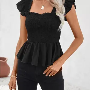 Black Ruffle Smocked Camisole Tank Top Peplum Blouse Medium Size undefined thumbnail 6
