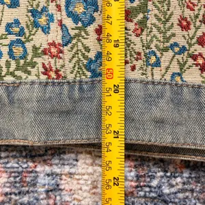 Floral Tapestry Denim Jacket Oversized Ruffle Peter Pan Collar Woven Medium thumbnail 8