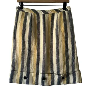 Edme & Esyllte Striped‎ Linen Blend Mini Skirt Button Hem Pockets Pleated Sz 2 thumbnail 4