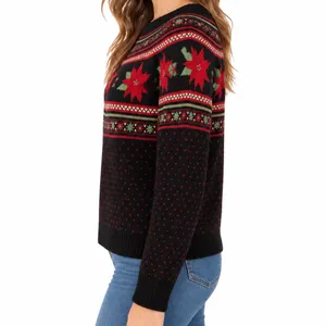 Vintage-Inspired Holiday Time Christmas Poinsettia Fair Isle Sweater XL 16-18 thumbnail 3