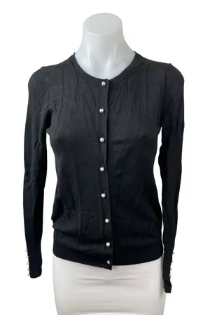 Zara Women's Black Long Sleeve Button Down Crew Neck Cardigan Sweater Top Sz S thumbnail 1