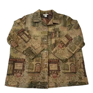 Vintage Tapestry Jacket Cafe Scene Button Up Boho Art‎ Print Retro 90s Style 20P thumbnail 1