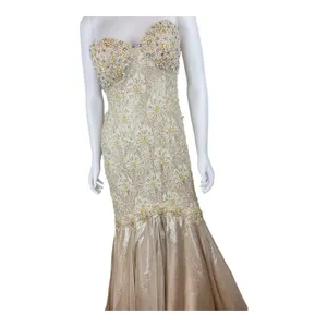Mac Duggal Couture‎ Beaded Strapless Gown Womens 4 Champagne Lace Mermaid Formal thumbnail 5