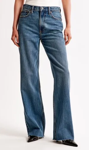 Abercrombie & Fitch The Loose High Rise Jeans Raw Hem Relaxed Baggy Size 27/4 thumbnail 1