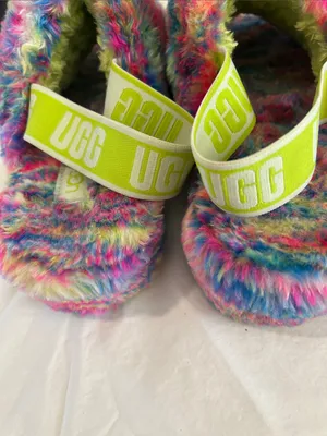 UGG fluff yeah pixelate slippers, Rainbow, Size 9-9.5, Preowned Great thumbnail 7