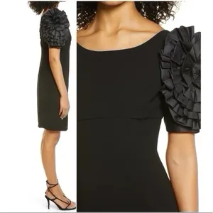 Shani Dramatic Rosette Sleeve Crepe Sheath Cocktail Dress Black thumbnail 6