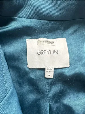 Greylin Teal-Blue Double-Breasted Relaxed Blazer thumbnail 7