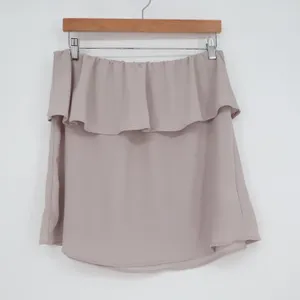 Grey Off the Shoulder Ruffle Flounce Top Medium Taupe Minimalist Blouse thumbnail 3