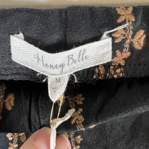 Honey Belle Womens Black Brown Floral Stripe Faux‎ Suede Flare Pants Size M Boho thumbnail 4