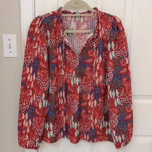 LOFT Long Sleeve Printed Split Neck Blouse thumbnail 1