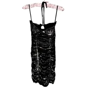 Body Central Vintage Y2K S Little Black Halter Dress Ruched Mini Going Out Cocktail USA‎ Made thumbnail 8